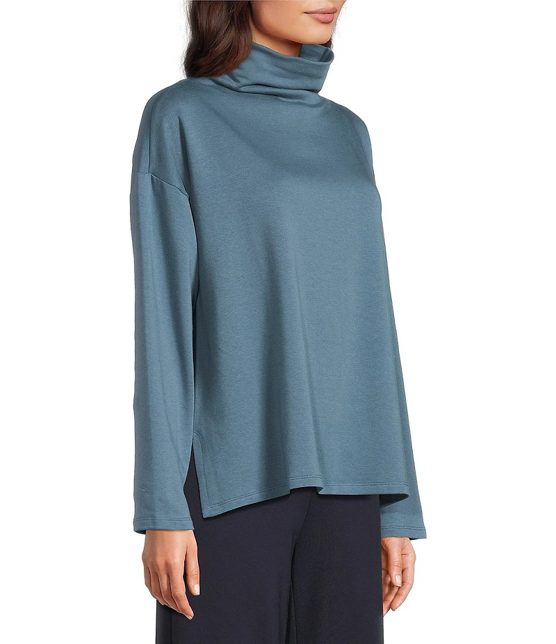 Eileen Fisher Brushed Terry High Funnel Neck Long Sleeve Box Top