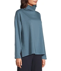 Eileen Fisher Brushed Terry High Funnel Neck Long Sleeve Box Top
