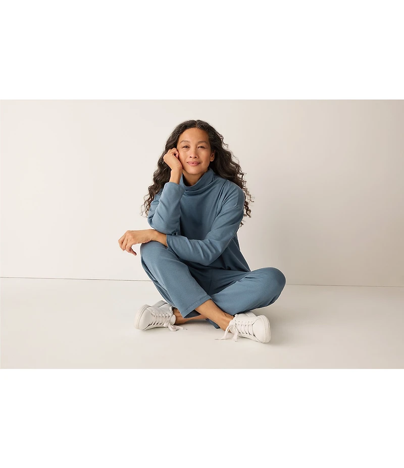 Eileen Fisher Brushed Terry High Funnel Neck Long Sleeve Box Top