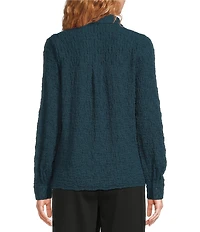 Eileen Fisher Bubble Jacquard Point Collar Long Sleeve Button Front Top