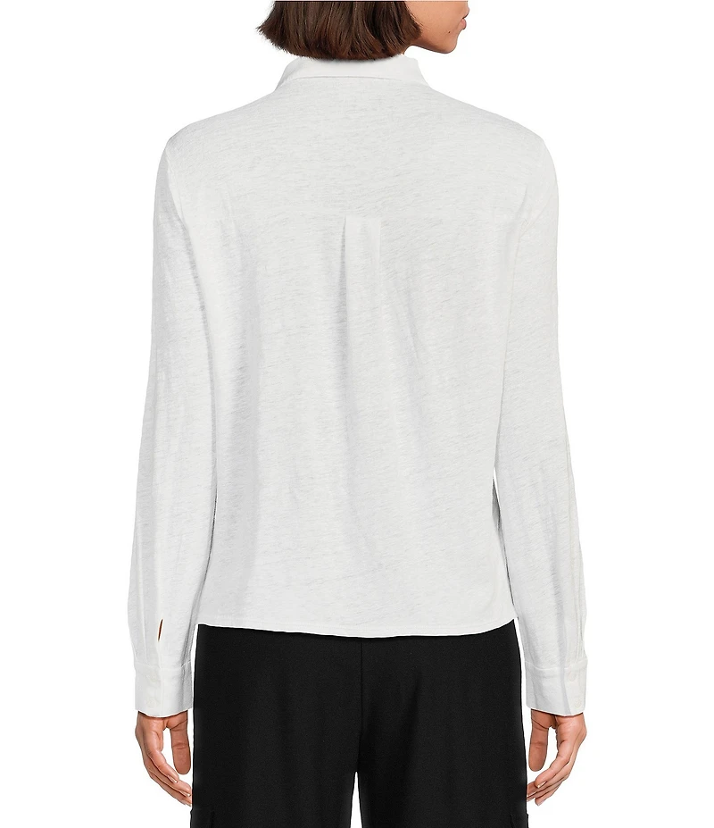 Eileen Fisher Classic Collar Organic Linen Jersey Long Sleeve Button Front Shirt
