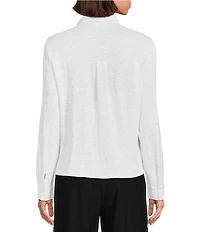 Eileen Fisher Classic Collar Organic Linen Jersey Long Sleeve Button Front Shirt