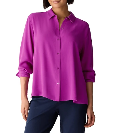 Eileen Fisher Classic Collar Long Sleeve Button Front Shirt