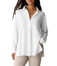 Eileen Fisher Classic Collar Organic Cotton Long Sleeve Shirt