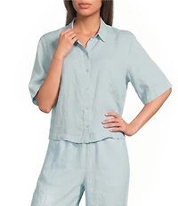 Eileen Fisher Classic Collar Point Collar Elbow Sleeve Button Front Shirt