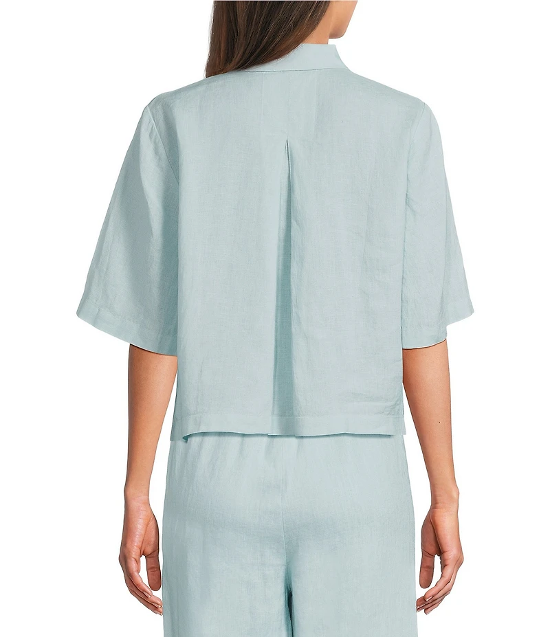 Eileen Fisher Classic Collar Point Collar Elbow Sleeve Button Front Shirt