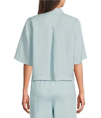 Eileen Fisher Classic Collar Point Collar Elbow Sleeve Button Front Shirt