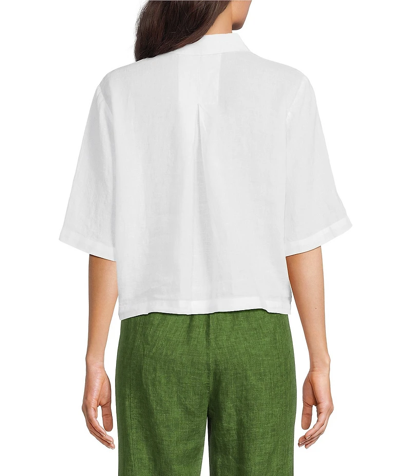 Eileen Fisher Classic Collar Point Collar Elbow Sleeve Button Front Shirt