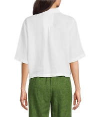 Eileen Fisher Classic Collar Point Collar Elbow Sleeve Button Front Shirt