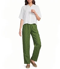 Eileen Fisher Classic Collar Point Collar Elbow Sleeve Button Front Shirt