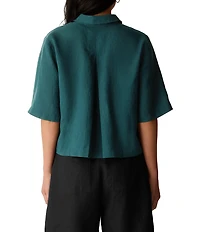 Eileen Fisher Classic Collar Point Collar Elbow Sleeve Button Front Shirt