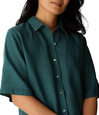 Eileen Fisher Classic Collar Point Collar Elbow Sleeve Button Front Shirt