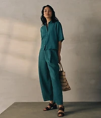 Eileen Fisher Classic Collar Point Collar Elbow Sleeve Button Front Shirt