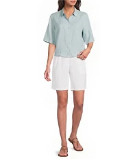 Eileen Fisher Classic Collar Point Collar Elbow Sleeve Button Front Shirt