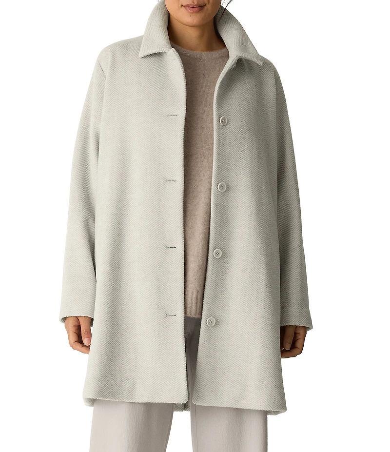 Eileen Fisher Classic Wool Collar Long Sleeve Button Front Coat