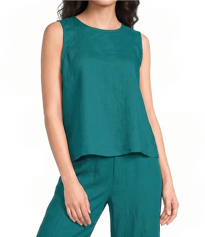 Eileen Fisher Coordinating Organic Linen Round Neck Sleeveless Tank