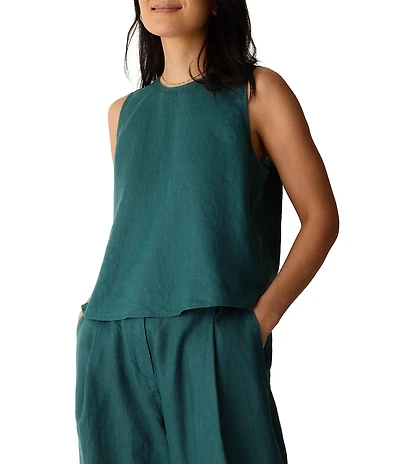 Eileen Fisher Coordinating Organic Linen Round Neck Sleeveless Tank