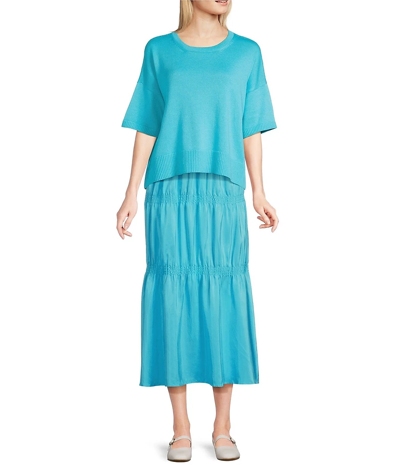 Eileen Fisher Coordinating Washed Silk Smocked Tiered Skirt