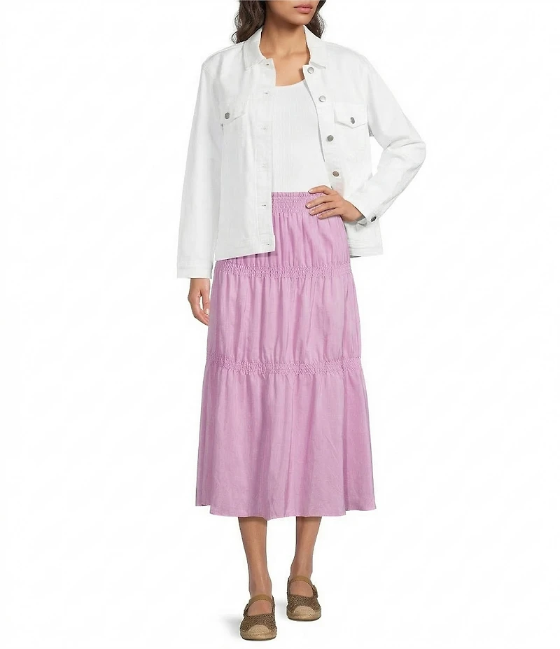 Eileen Fisher Coordinating Washed Silk Smocked Tiered Skirt