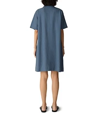 Eileen Fisher Cotton-Blend Stripe Stitch Point Collar Short Sleeve Shift Dress