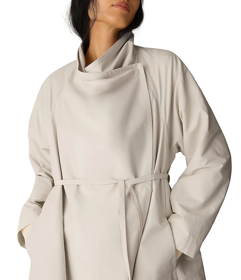 Eileen Fisher Cotton Nylon Weave High Draped Neck Long Raglan Sleeve Coat