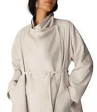 Eileen Fisher Cotton Nylon Weave High Draped Neck Long Raglan Sleeve Coat