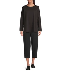 Eileen Fisher Cozy Brushed Terry Flat Front Ankle Lantern Pants