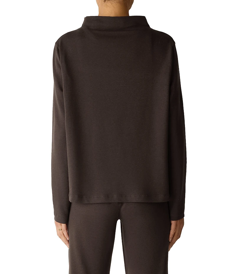 Eileen Fisher Cozy Brushed Terry Hug Knit Funnel Neck Long Sleeve Top