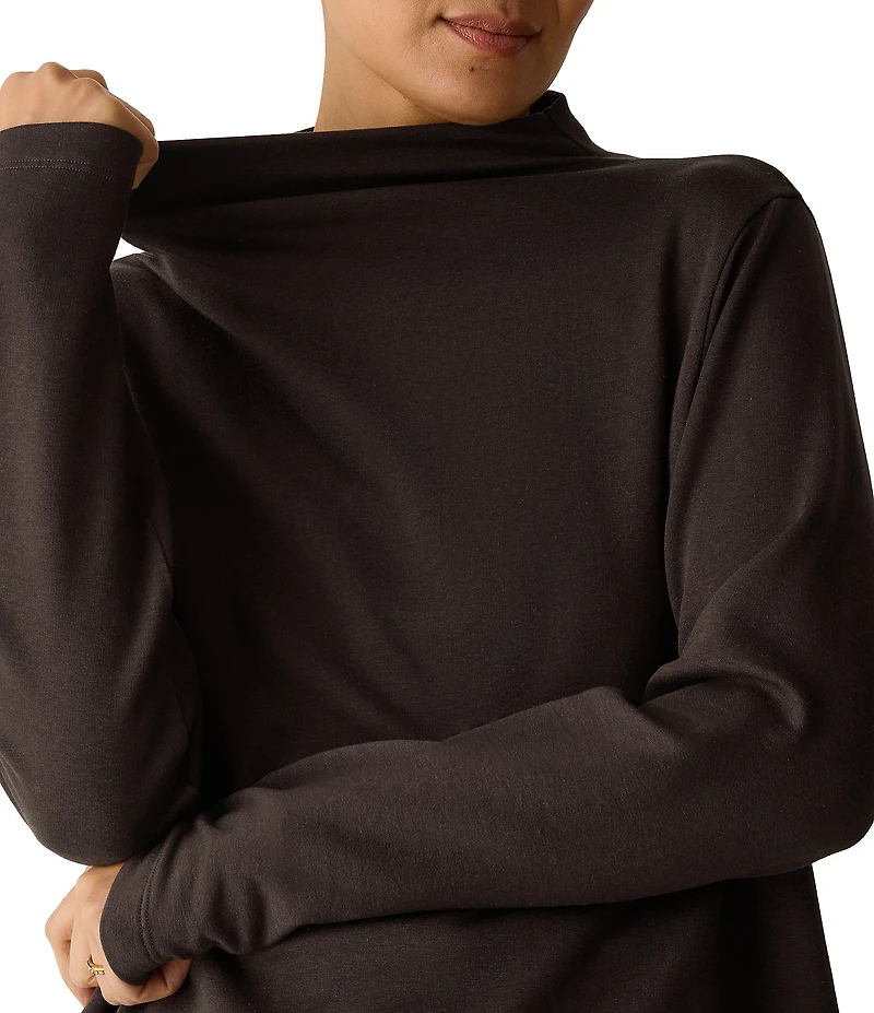 Eileen Fisher Cozy Brushed Terry Hug Knit Funnel Neck Long Sleeve Top