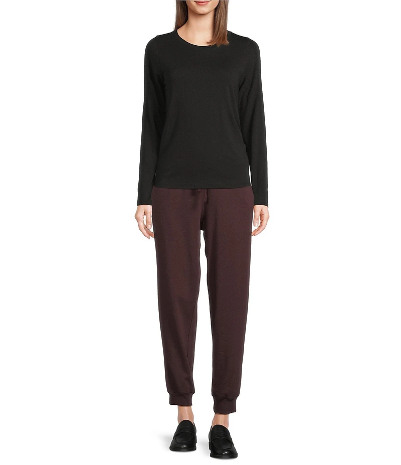 Eileen Fisher Cozy Brushed Terry Organic Cotton Blend Elastic Tie Waist Ankle Jogger Track Pants