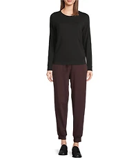 Eileen Fisher Cozy Brushed Terry Organic Cotton Blend Elastic Tie Waist Ankle Jogger Track Pants