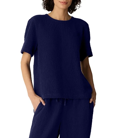 Eileen Fisher Crinkle Double Weave Round Neck Short Sleeve Top