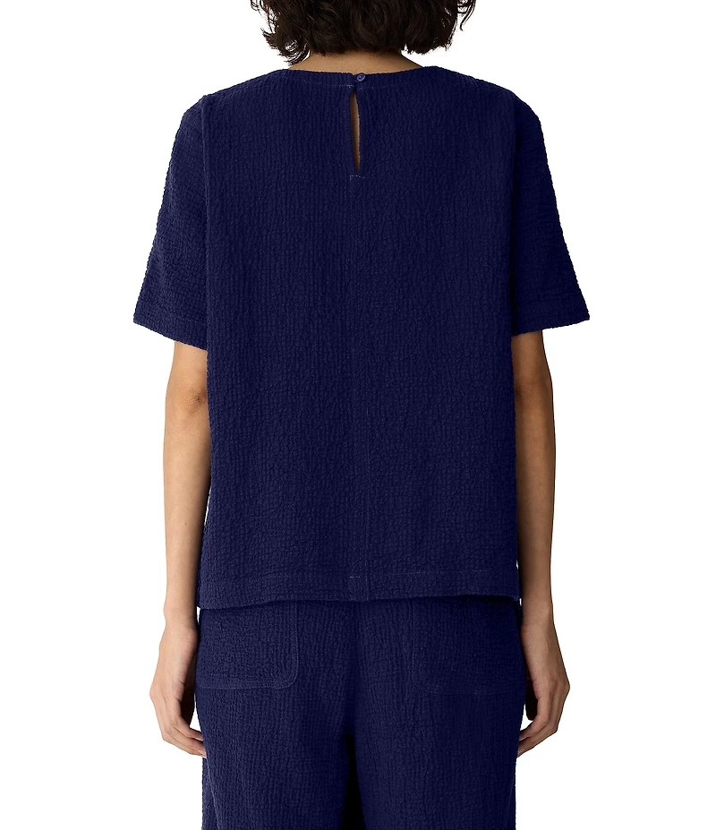 Eileen Fisher Crinkle Double Weave Round Neck Short Sleeve Top