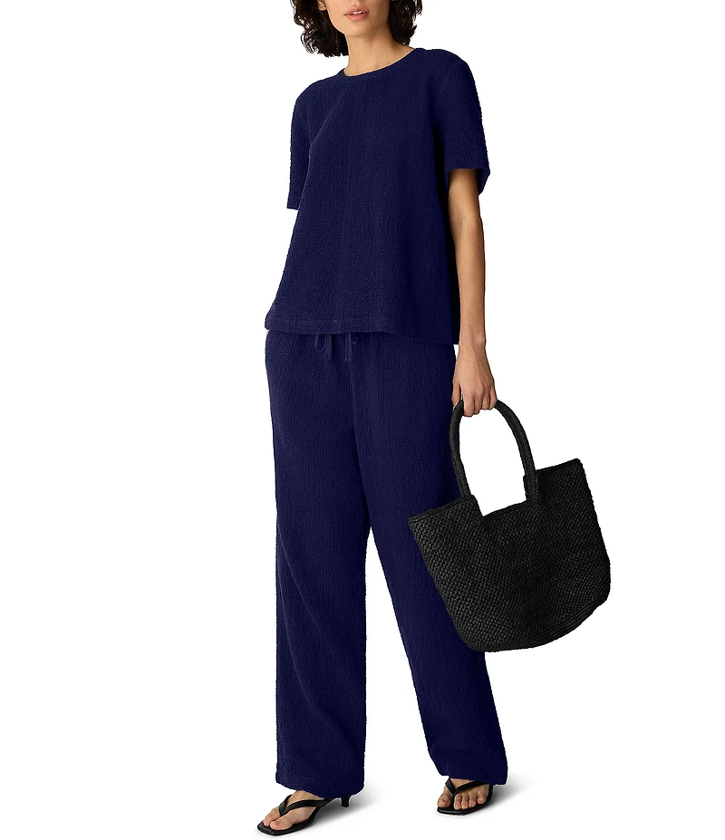 Eileen Fisher Crinkle Double Weave Round Neck Short Sleeve Top