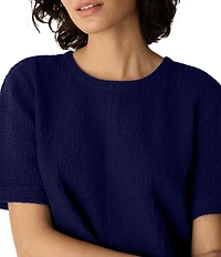 Eileen Fisher Crinkle Double Weave Round Neck Short Sleeve Top