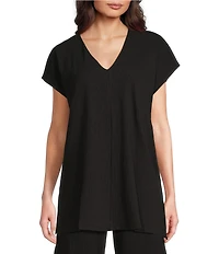 Eileen Fisher Organic Cotton Blend Crinkle Jersey V-Neck Short Sleeve Top