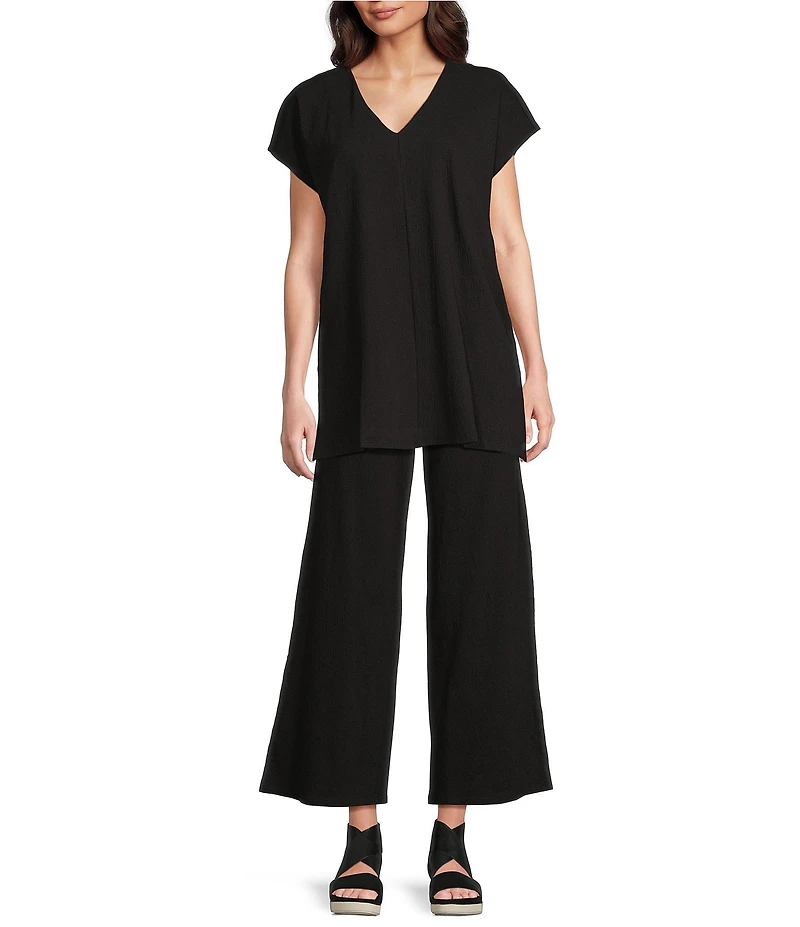Eileen Fisher Organic Cotton Blend Crinkle Jersey V-Neck Short Sleeve Top