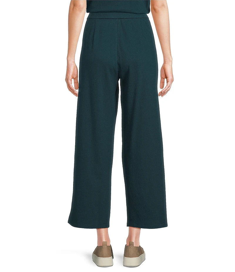 Eileen Fisher Organic Cotton Blend Crinkle Knit Jersey Wide Leg Pull-On Pants