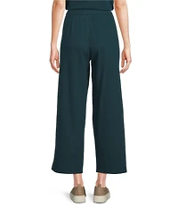 Eileen Fisher Organic Cotton Blend Crinkle Knit Jersey Wide Leg Pull-On Pants
