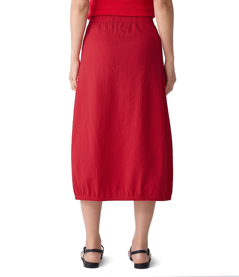 Eileen Fisher Crinkle Organic Cotton Blend Elastic Waist Lantern Midi Skirt