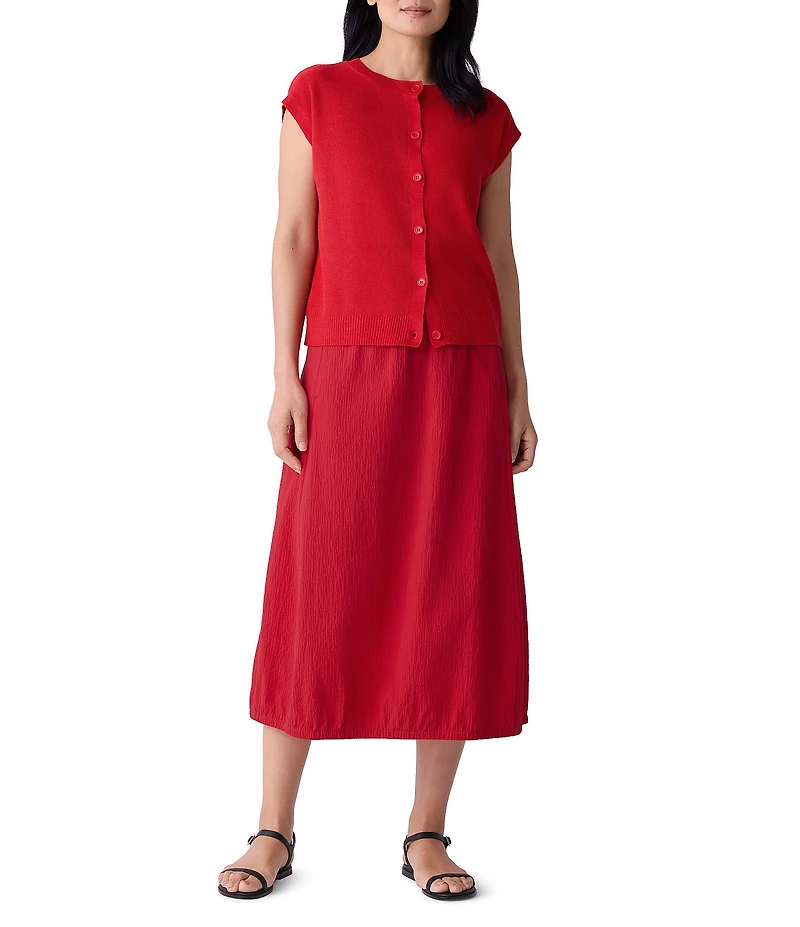 Eileen Fisher Crinkle Organic Cotton Blend Elastic Waist Lantern Midi Skirt