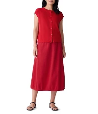 Eileen Fisher Crinkle Organic Cotton Blend Elastic Waist Lantern Midi Skirt
