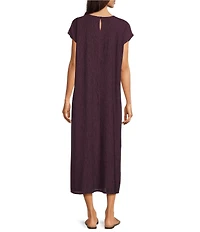 Eileen Fisher Crinkle Plisse Round Neck Cap Sleeve Midi Dress