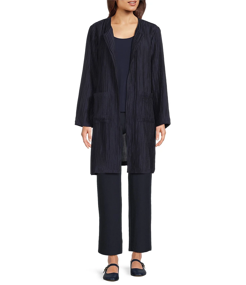 Eileen Fisher Crinkle Shimmer Round Neck Long Sleeve Jacket