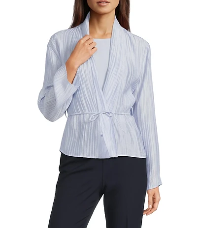 Eileen Fisher Crinkle Shimmer Shawl Collar Long Sleeve Tie Jacket