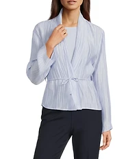 Eileen Fisher Crinkle Shimmer Shawl Collar Long Sleeve Tie Jacket