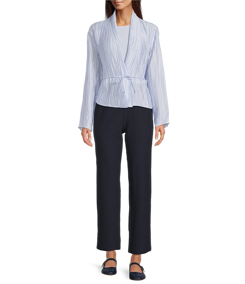 Eileen Fisher Crinkle Shimmer Shawl Collar Long Sleeve Tie Jacket
