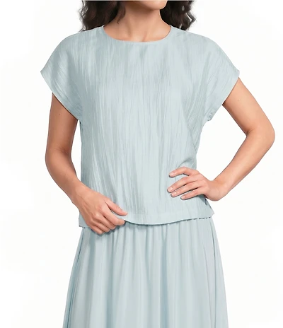 Eileen Fisher Crinkle Weave Round Neck Short Sleeve Top
