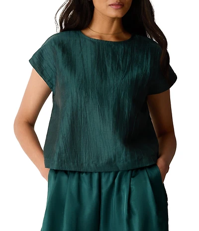Eileen Fisher Crinkle Weave Round Neck Short Sleeve Top