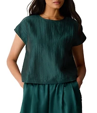 Eileen Fisher Crinkle Weave Round Neck Short Sleeve Top